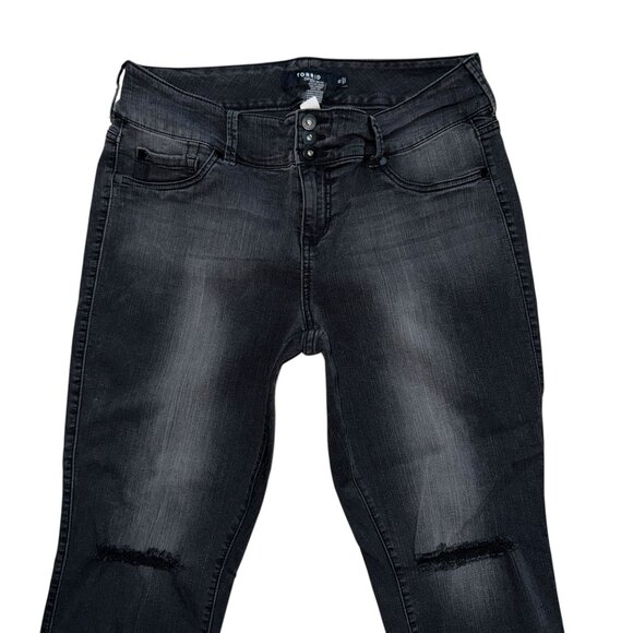 Torrid Plus Size Ankle Skinny Leg Womens 18 Black Stretch Distressed Frayed - Picture 3 of 8